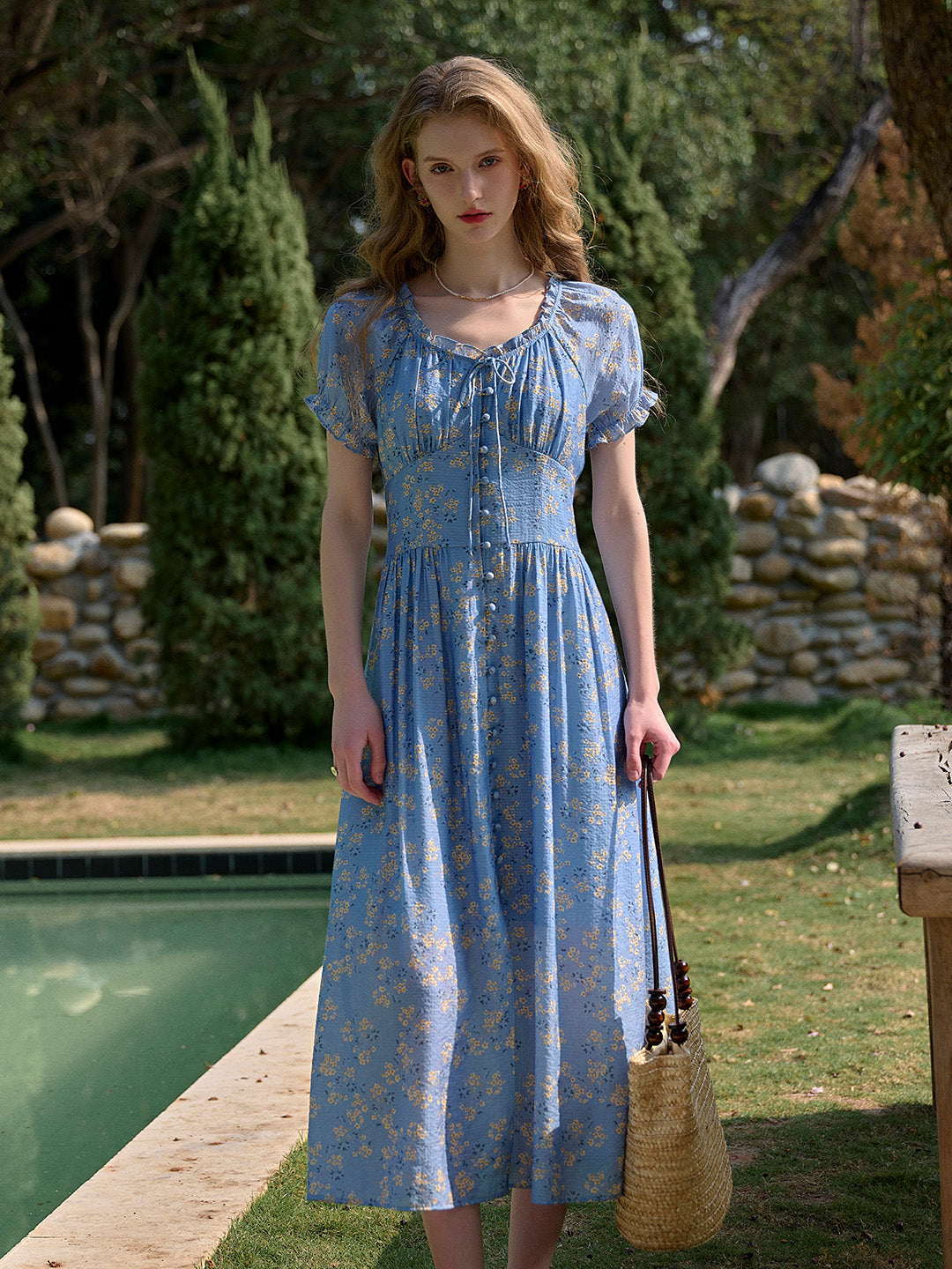 Greta Round Neck Floral Tie Cotton Dress