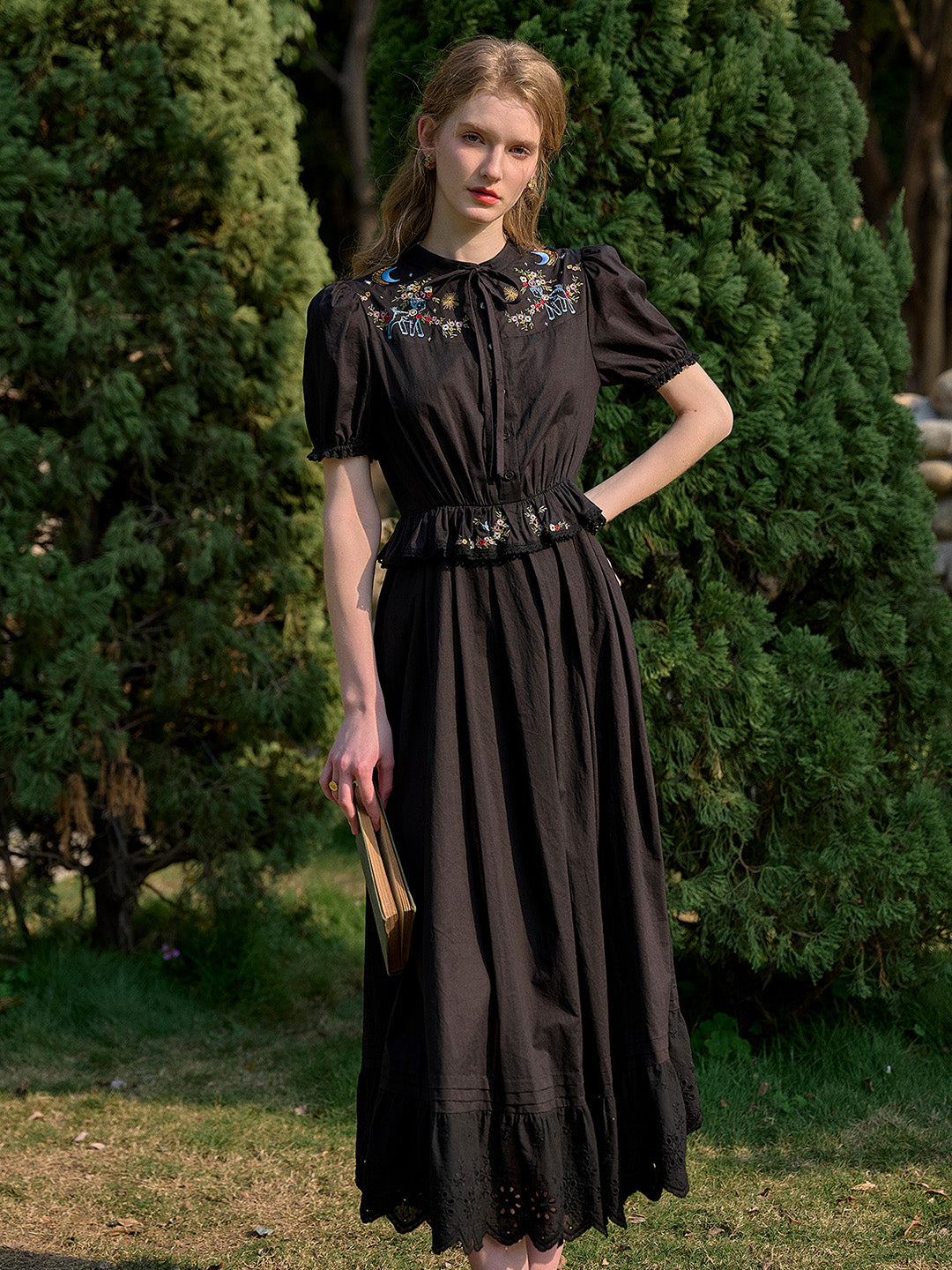 Virginia Round Neck Tie Embroidery 100% Cotton  Dress