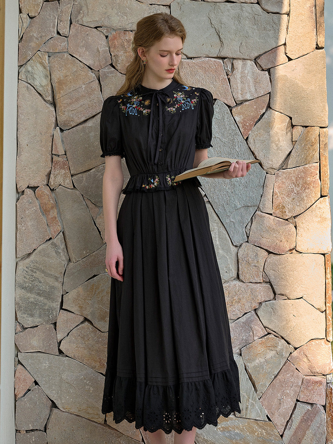 Virginia Round Neck Tie Embroidery 100% Cotton  Dress