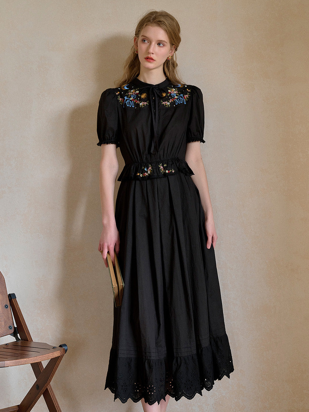 Virginia Round Neck Tie Embroidery 100% Cotton  Dress
