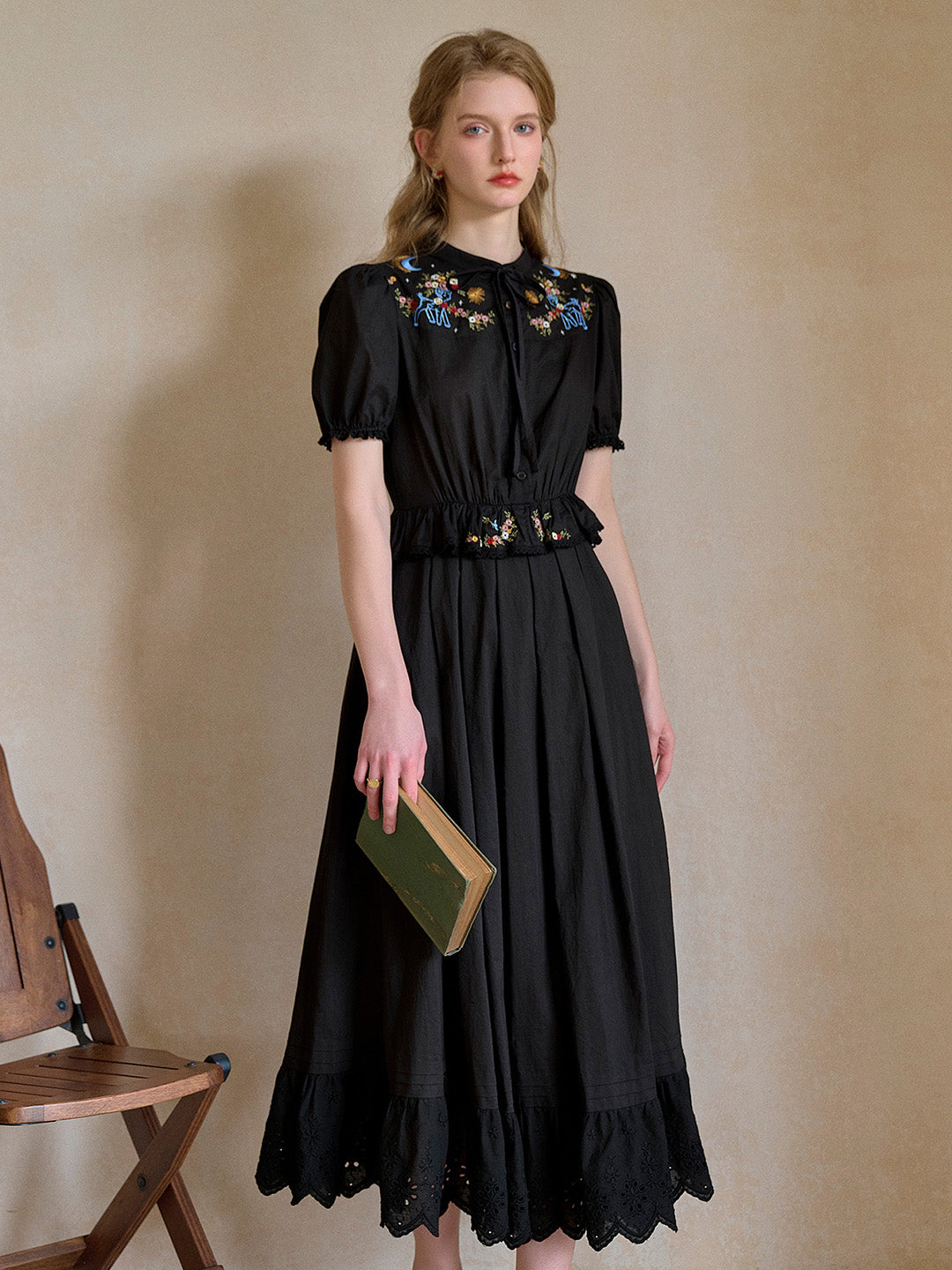 Virginia Round Neck Tie Embroidery 100% Cotton  Dress