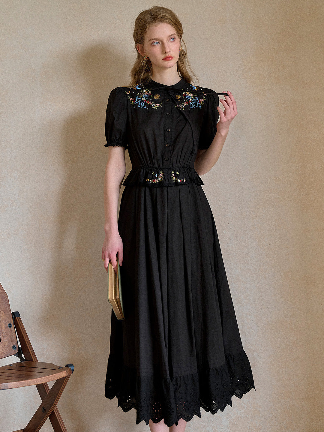 Virginia Round Neck Tie Embroidery 100% Cotton  Dress