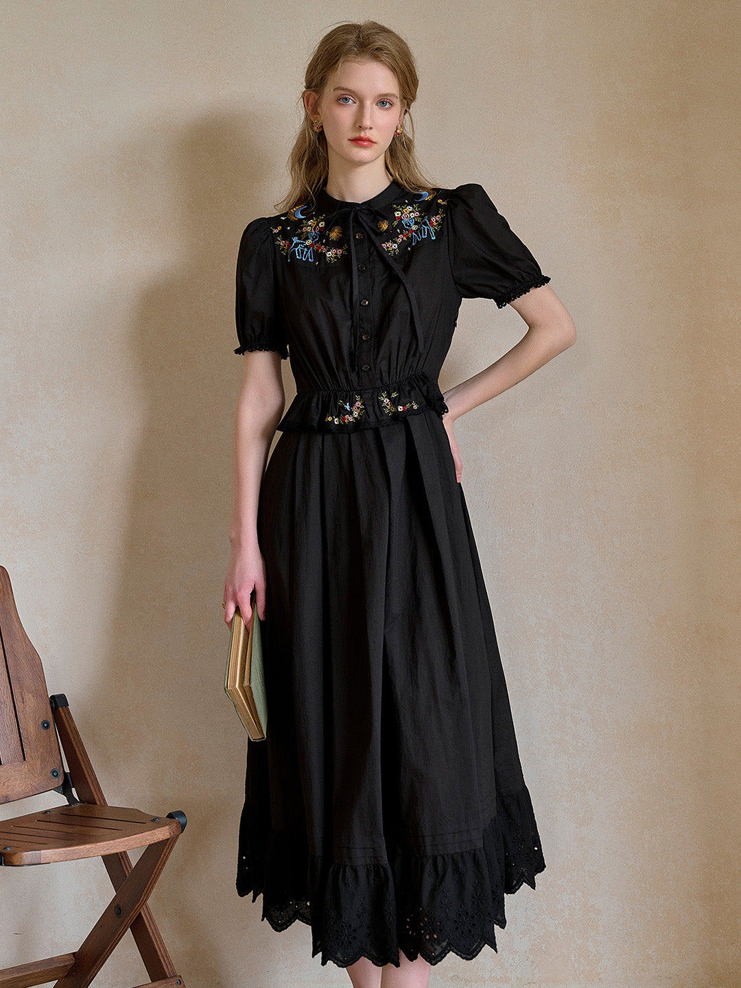 Virginia Round Neck Tie Embroidery 100% Cotton  Dress