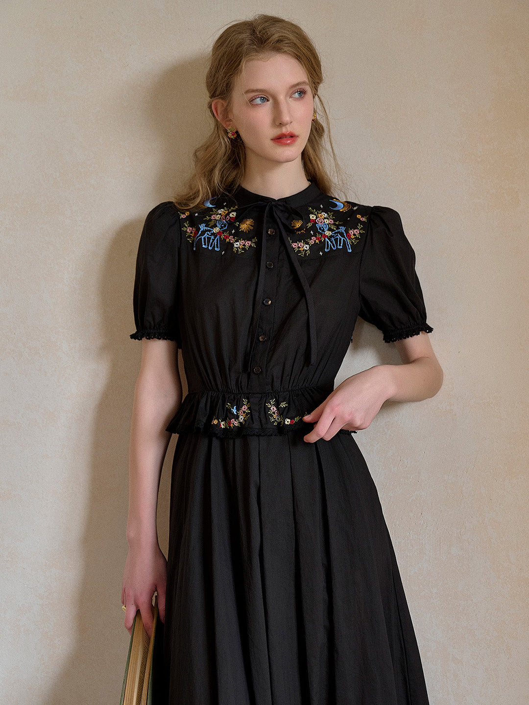 Virginia Round Neck Tie Embroidery 100% Cotton  Dress