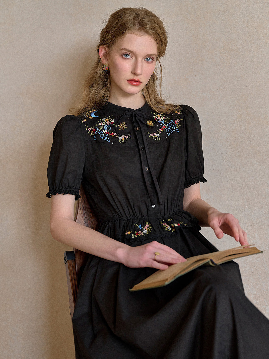 Virginia Round Neck Tie Embroidery 100% Cotton  Dress