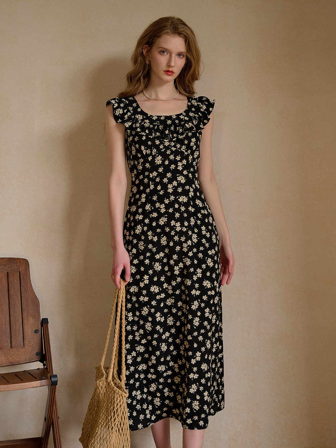 Ingrid Round Neck Ruffle Sleeve Dress