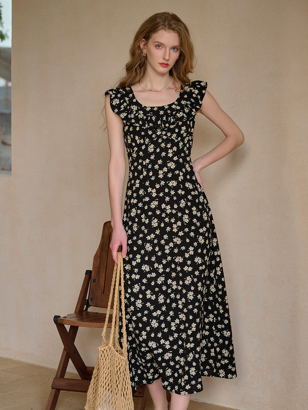 Ingrid Round Neck Ruffle Sleeve Dress