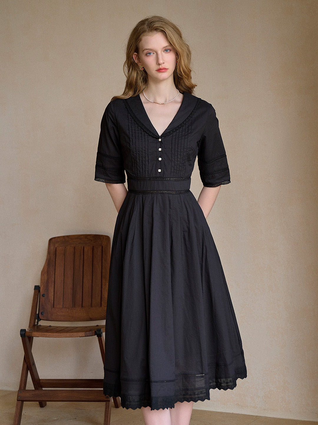 Fiona 100% Cotton Black Midi Dress