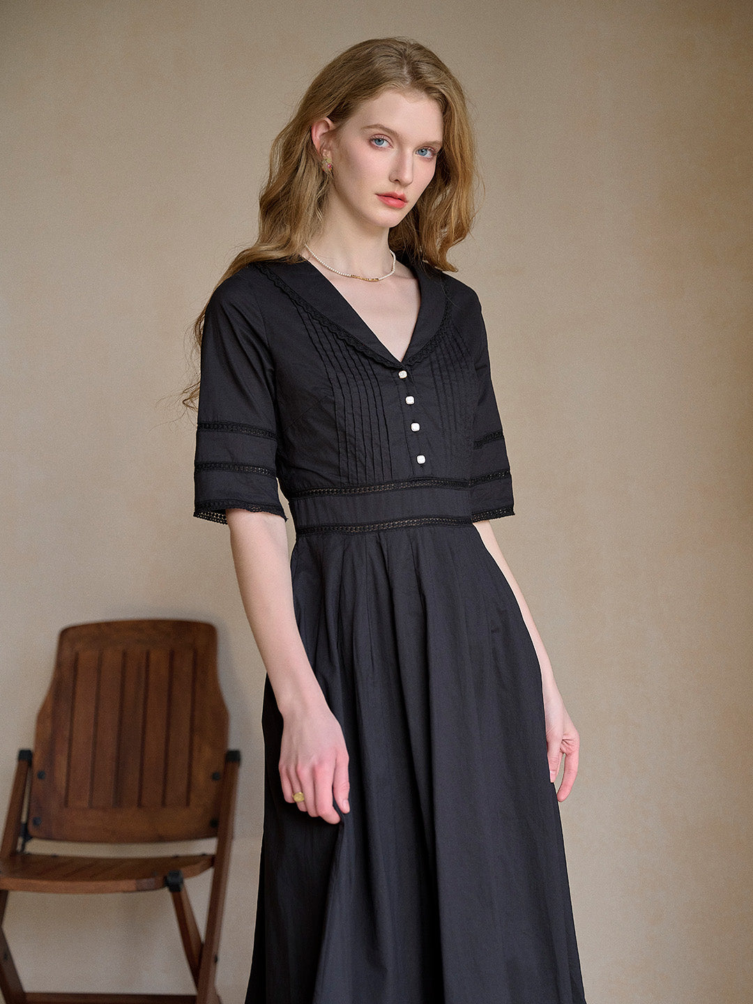Fiona 100% Cotton Black Midi Dress