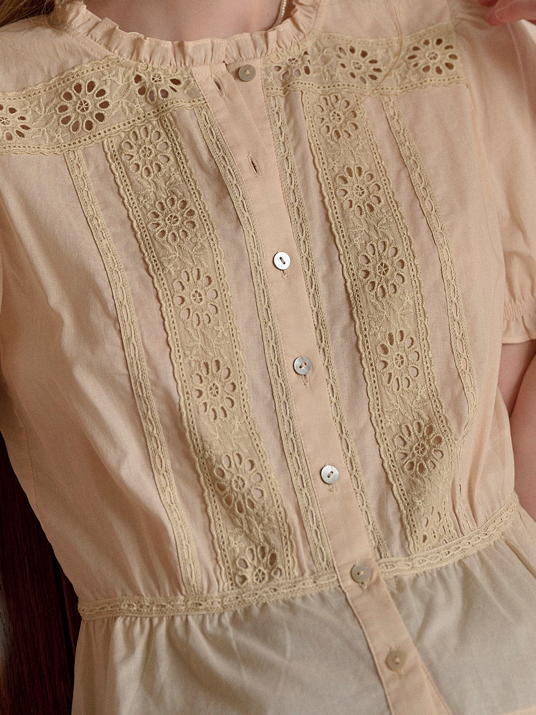 Danica Ruffle Neck Embroidery 100% Cotton Blouse