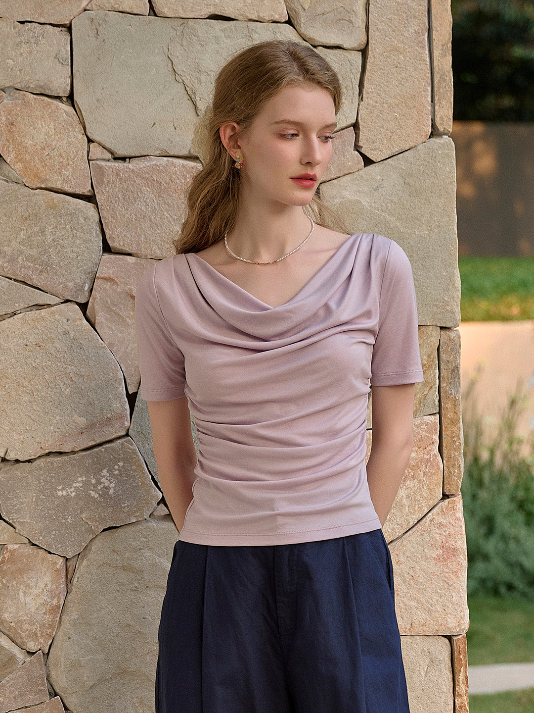 Blair Cowl Neck Waist Blouse - Purple