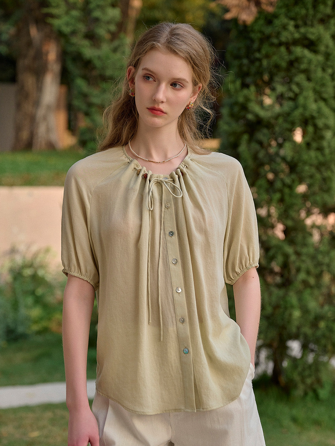 Madison Round Neck Tie Skin-Friendly Blouse