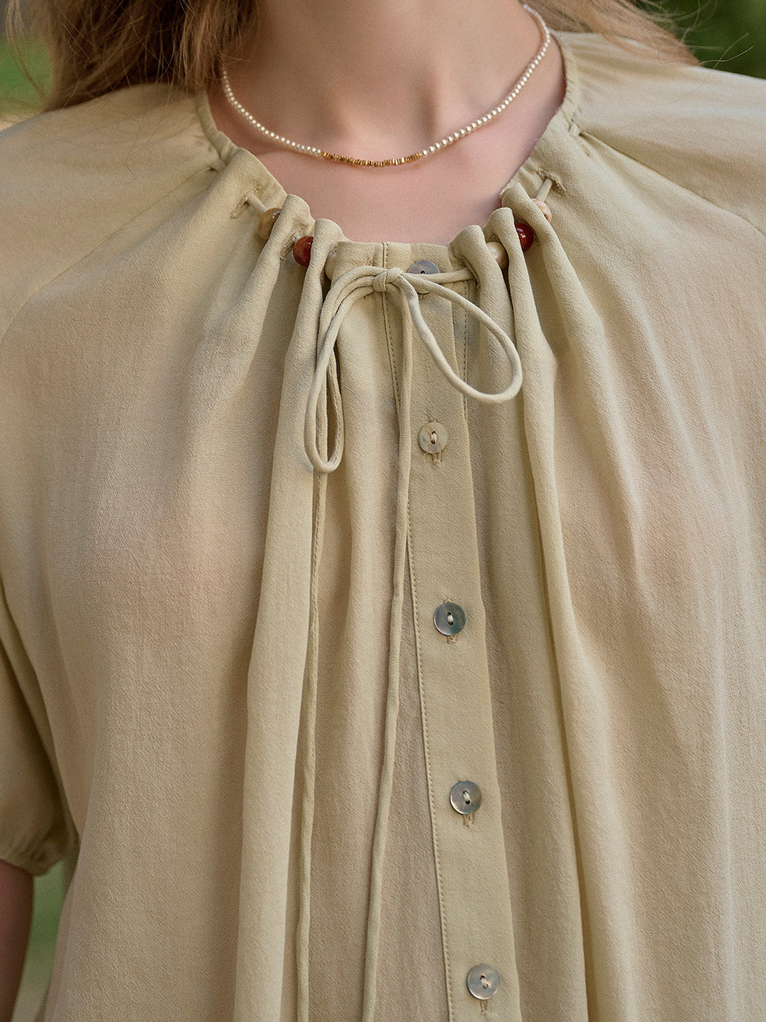 Madison Round Neck Tie Skin-Friendly Blouse
