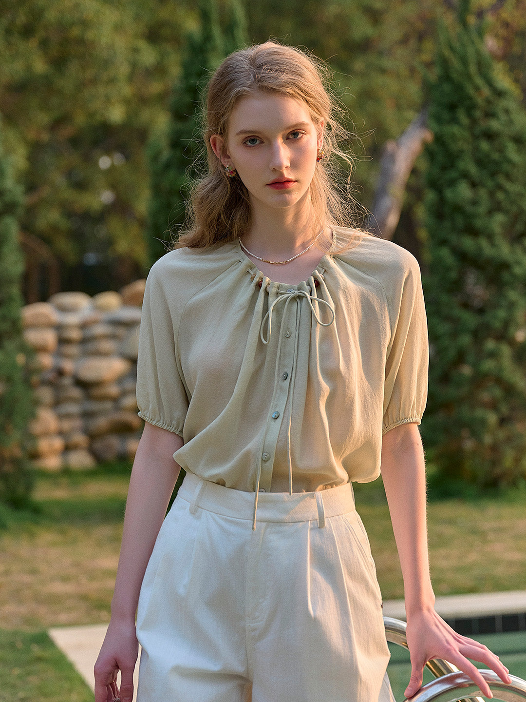 Madison Round Neck Tie Skin-Friendly Blouse