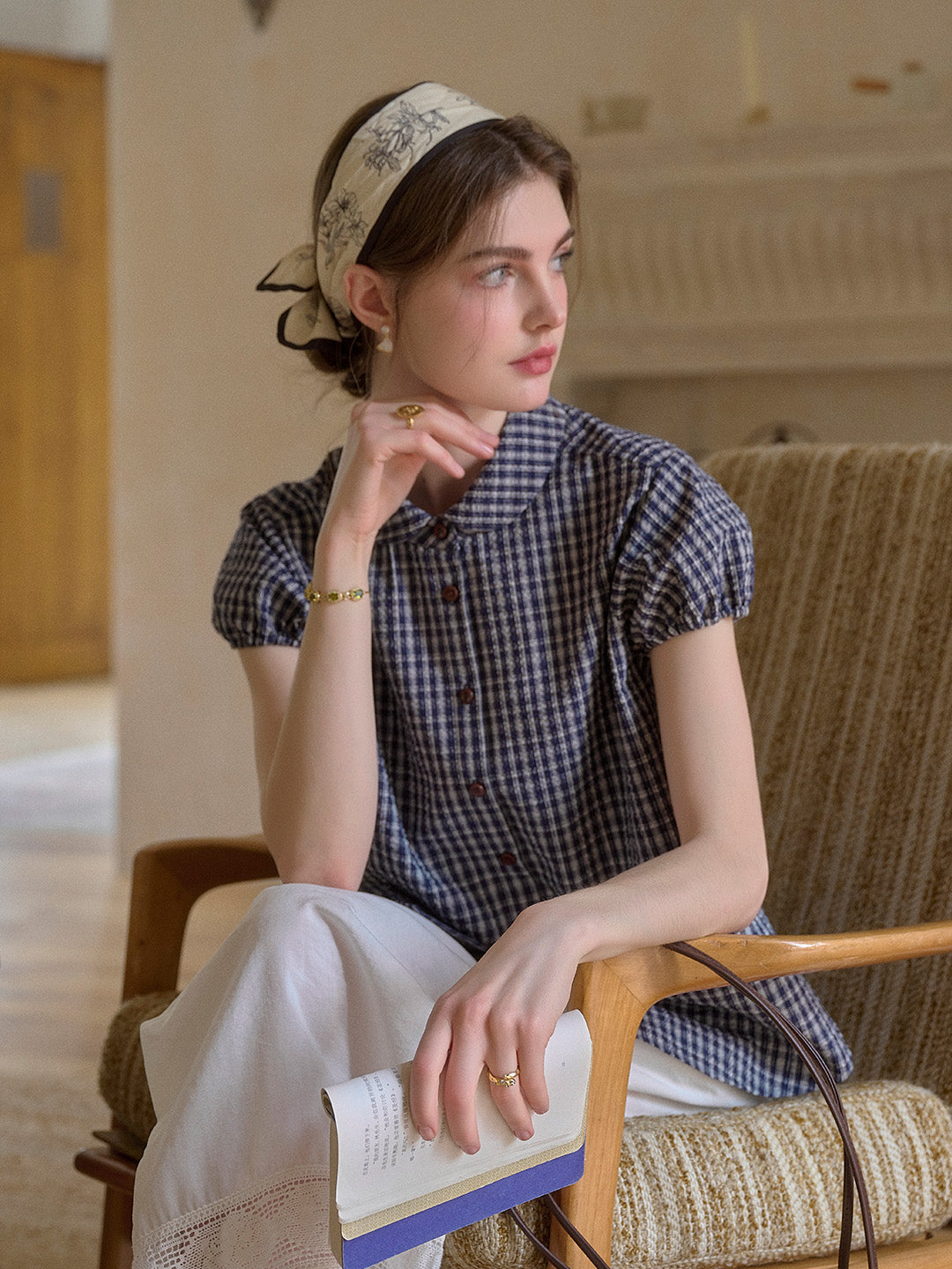 Chloe Peter Pan Collar Plaid Cotton Blouse