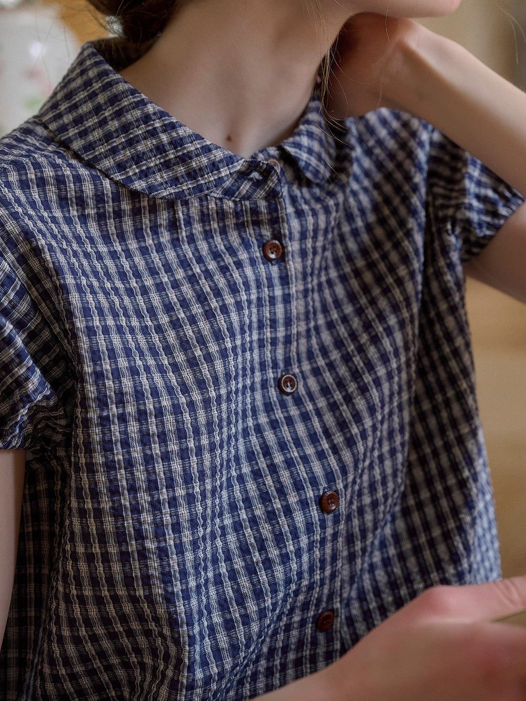 Chloe Peter Pan Collar Plaid Cotton Blouse