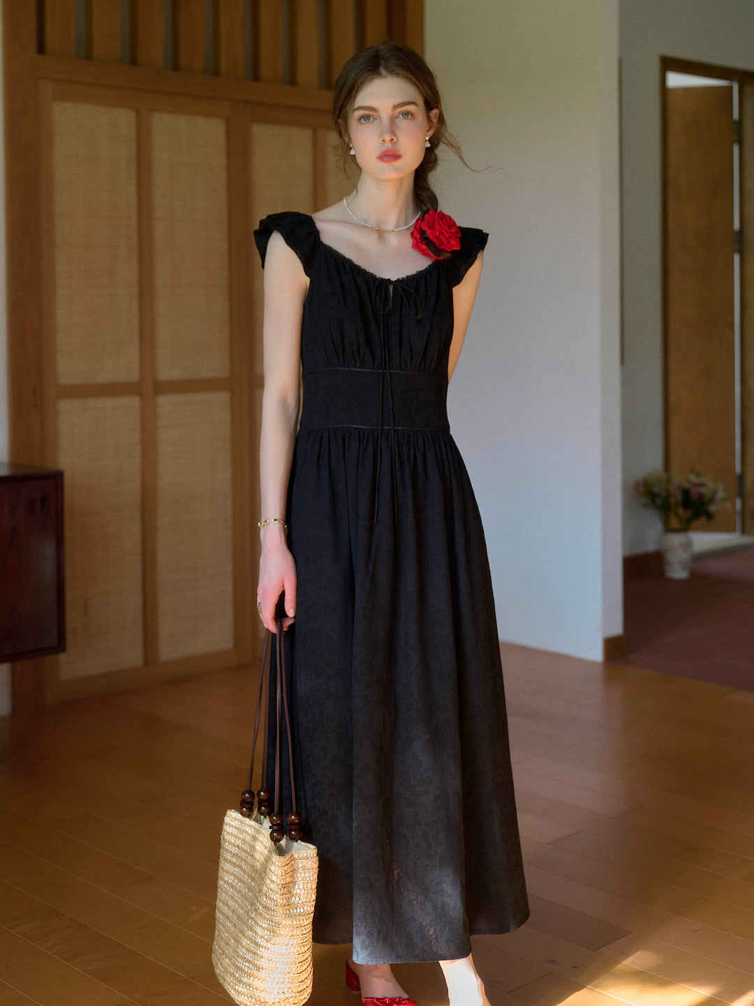 Ursula V-Neck Ruffle Sleeve 100% Cotton Dress