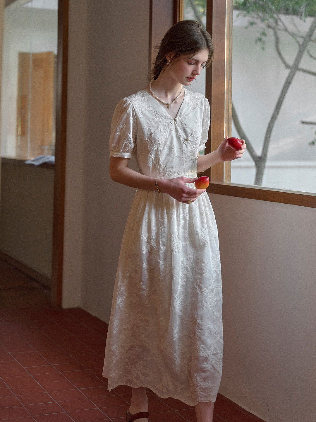 Cameron V-Neck Embroidery Lyocell Dress