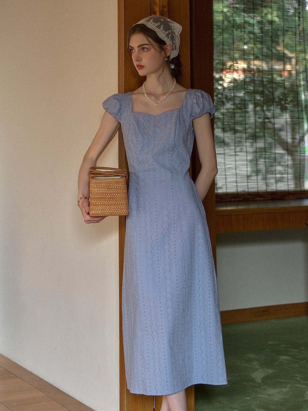 Emily Square Neck Embroidery 100% Cotton Dress