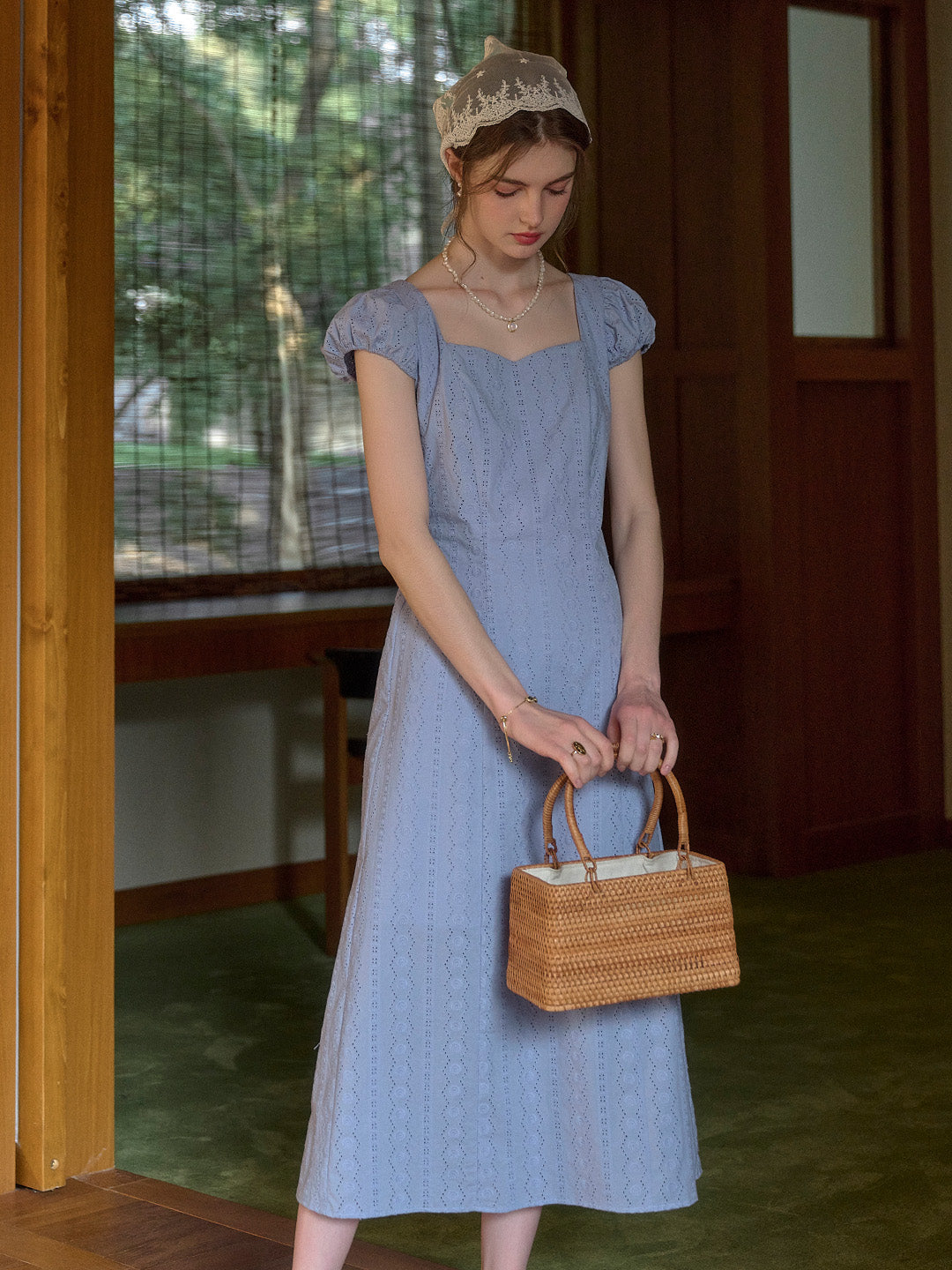 Emily Square Neck Embroidery 100% Cotton Dress