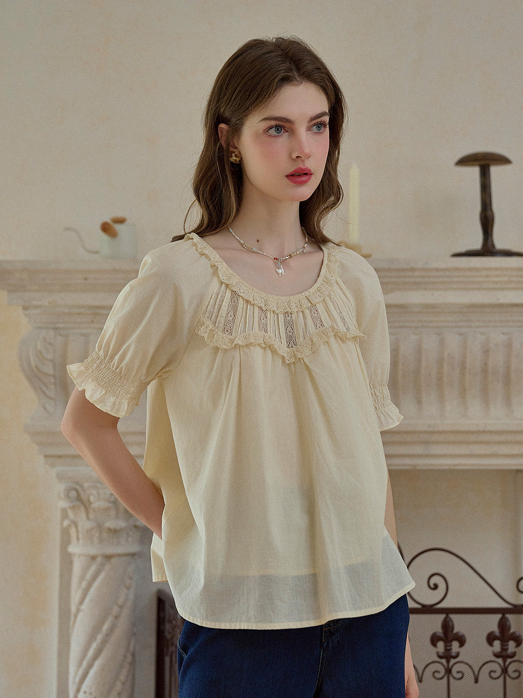Juliette Round Neck Lace 100% Cotton Blouse