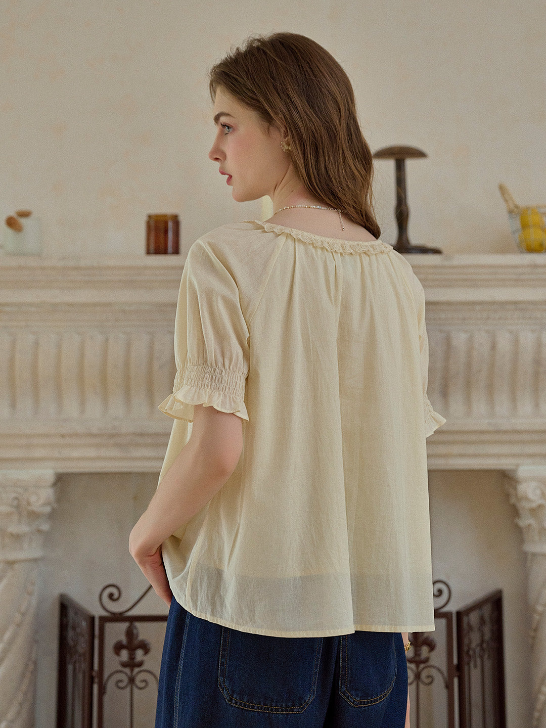 Juliette Round Neck Lace 100% Cotton Blouse