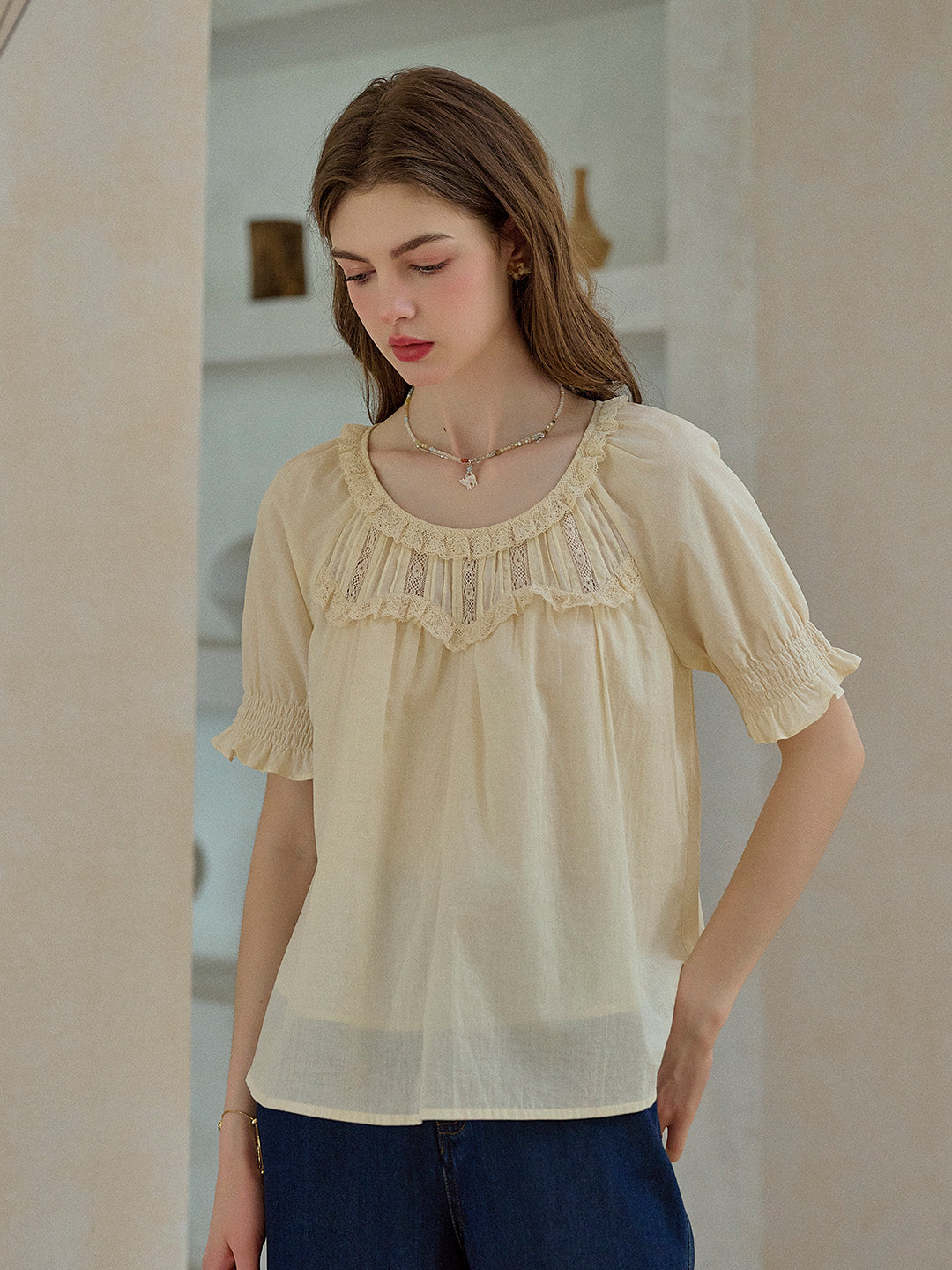 Juliette Round Neck Lace 100% Cotton Blouse