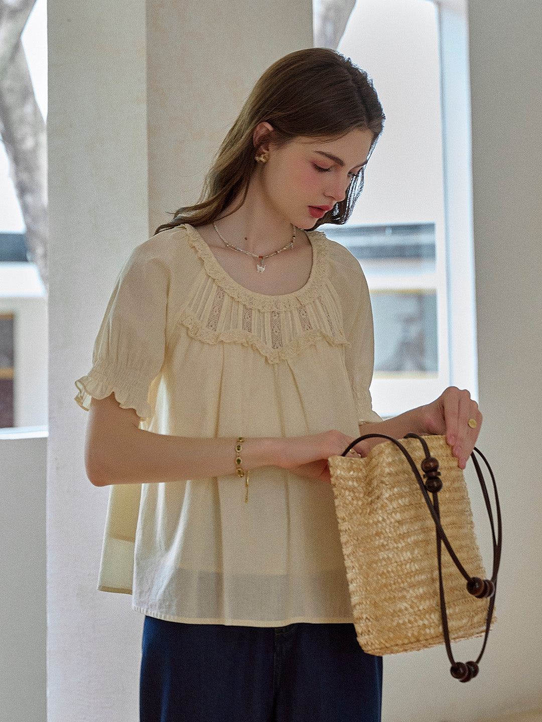 Juliette Round Neck Lace 100% Cotton Blouse