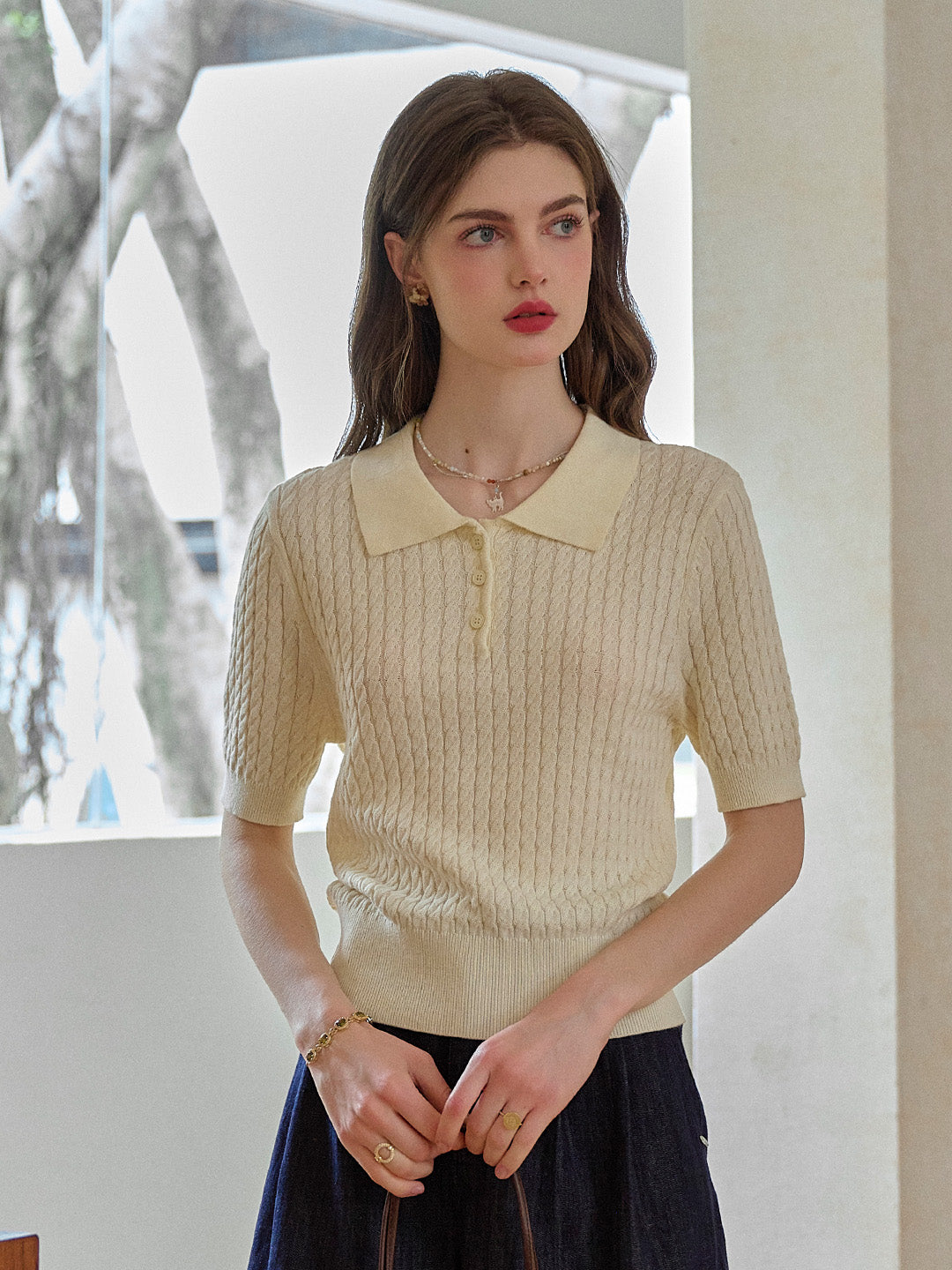 Mavis Round Neck Knit 100% Cotton Blouse