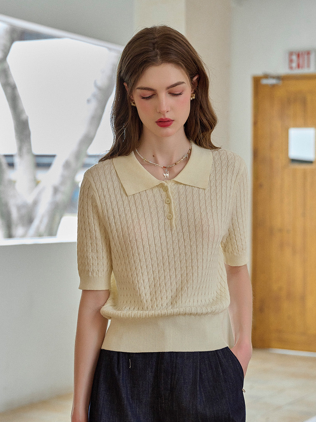 Mavis Round Neck Knit 100% Cotton Blouse