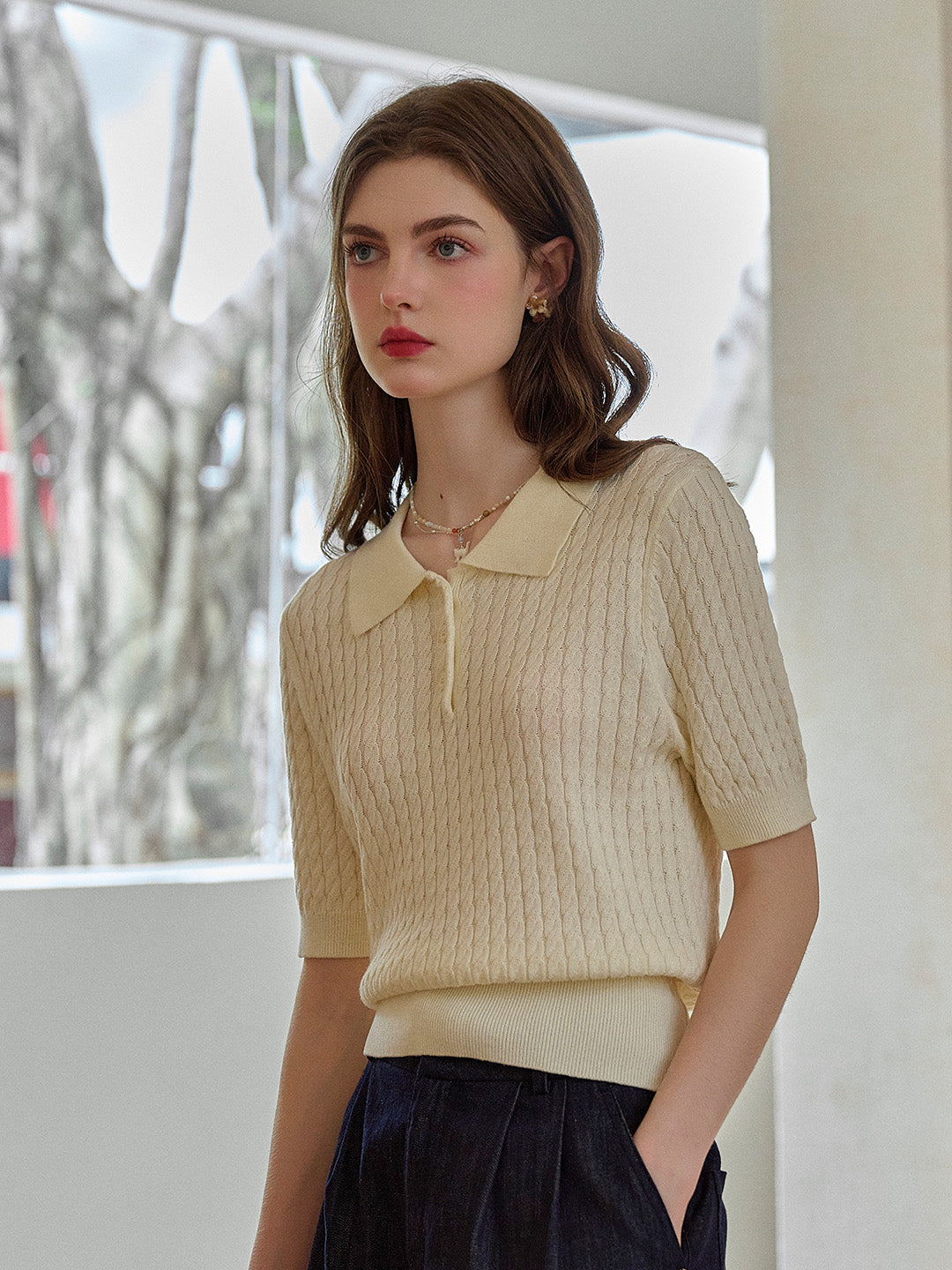 Mavis Round Neck Knit 100% Cotton Blouse