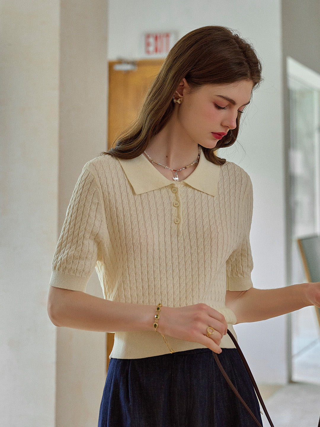 Mavis Round Neck Knit 100% Cotton Blouse