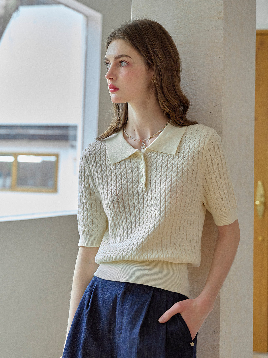 Mavis Round Neck Knit 100% Cotton Blouse