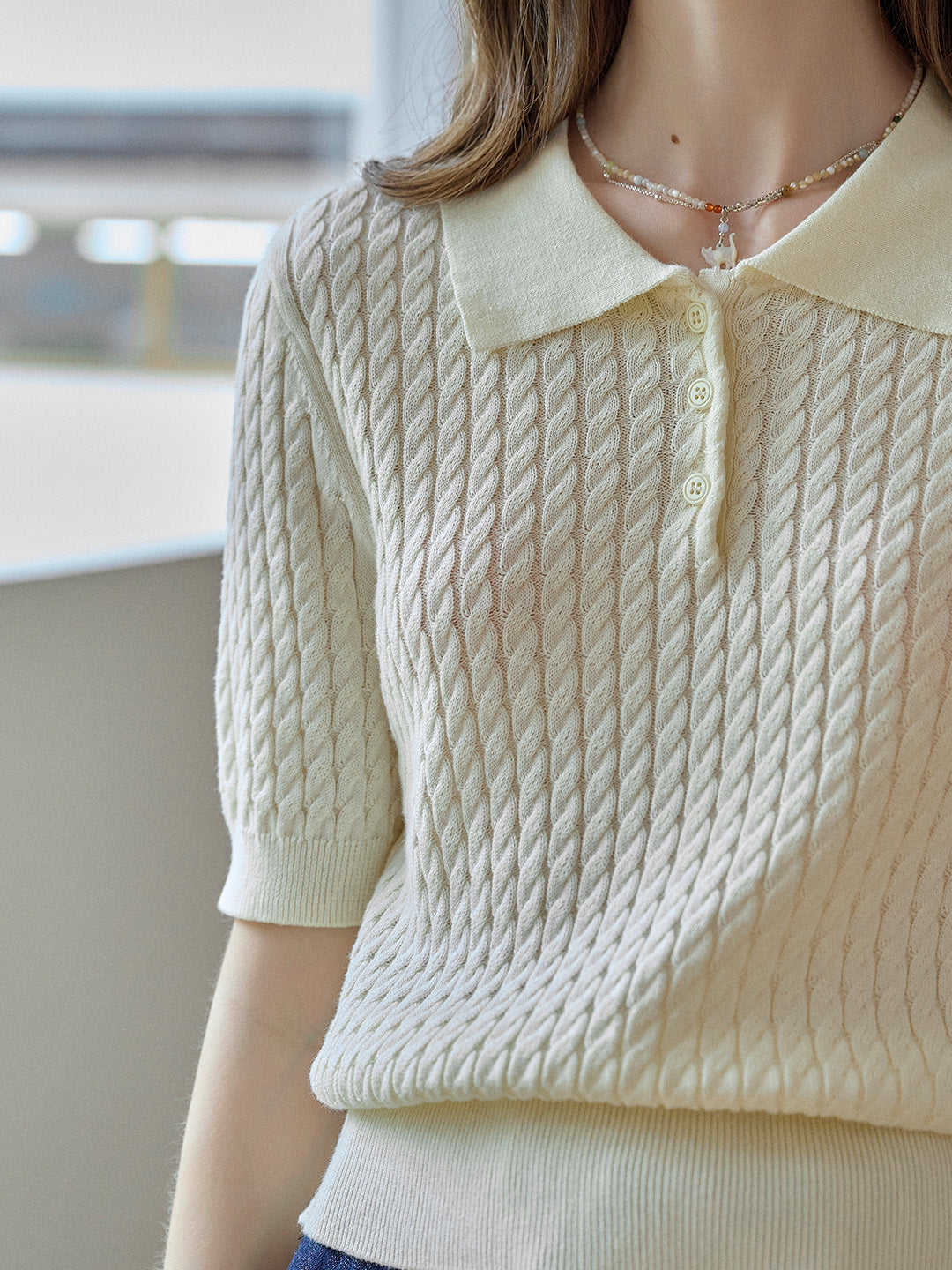 Mavis Round Neck Knit 100% Cotton Blouse