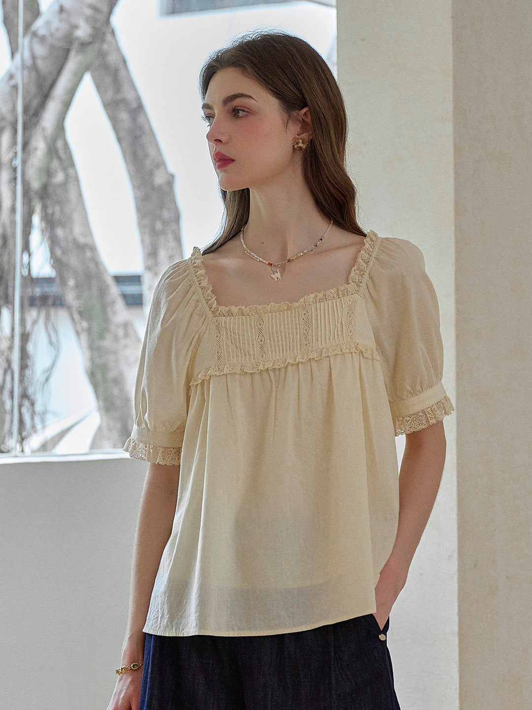 Leia Ruffle Square Neck 100% Cotton Blouse