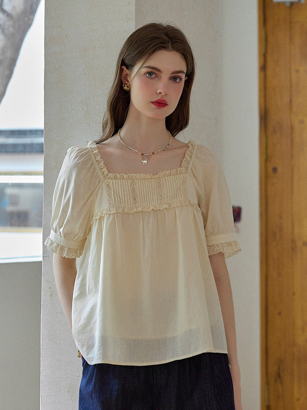 Leia Ruffle Square Neck 100% Cotton Blouse