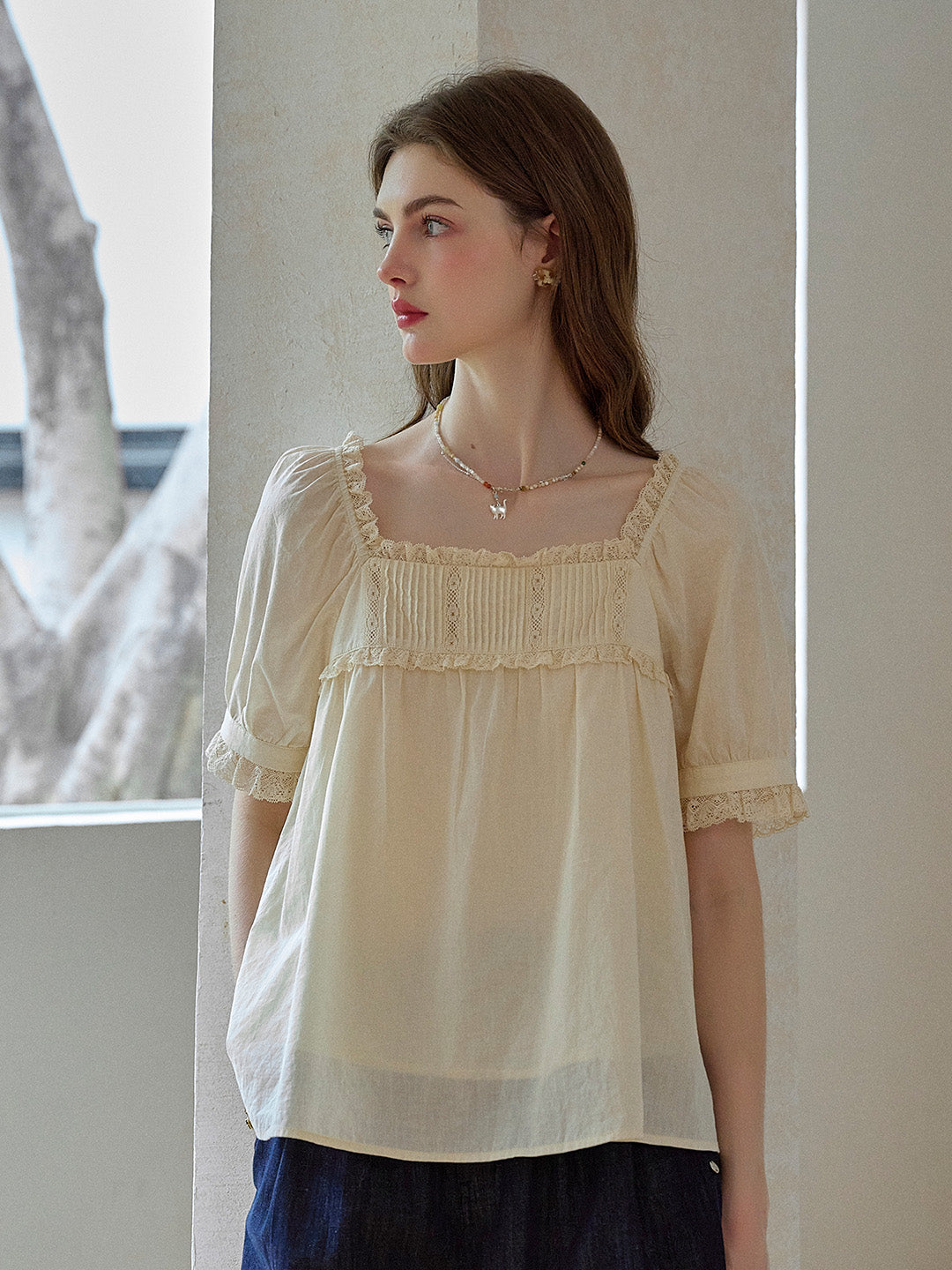 Leia Ruffle Square Neck 100% Cotton Blouse
