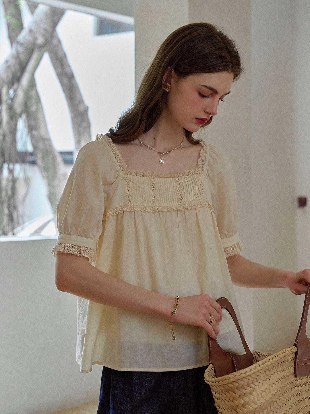 Leia Ruffle Square Neck 100% Cotton Blouse
