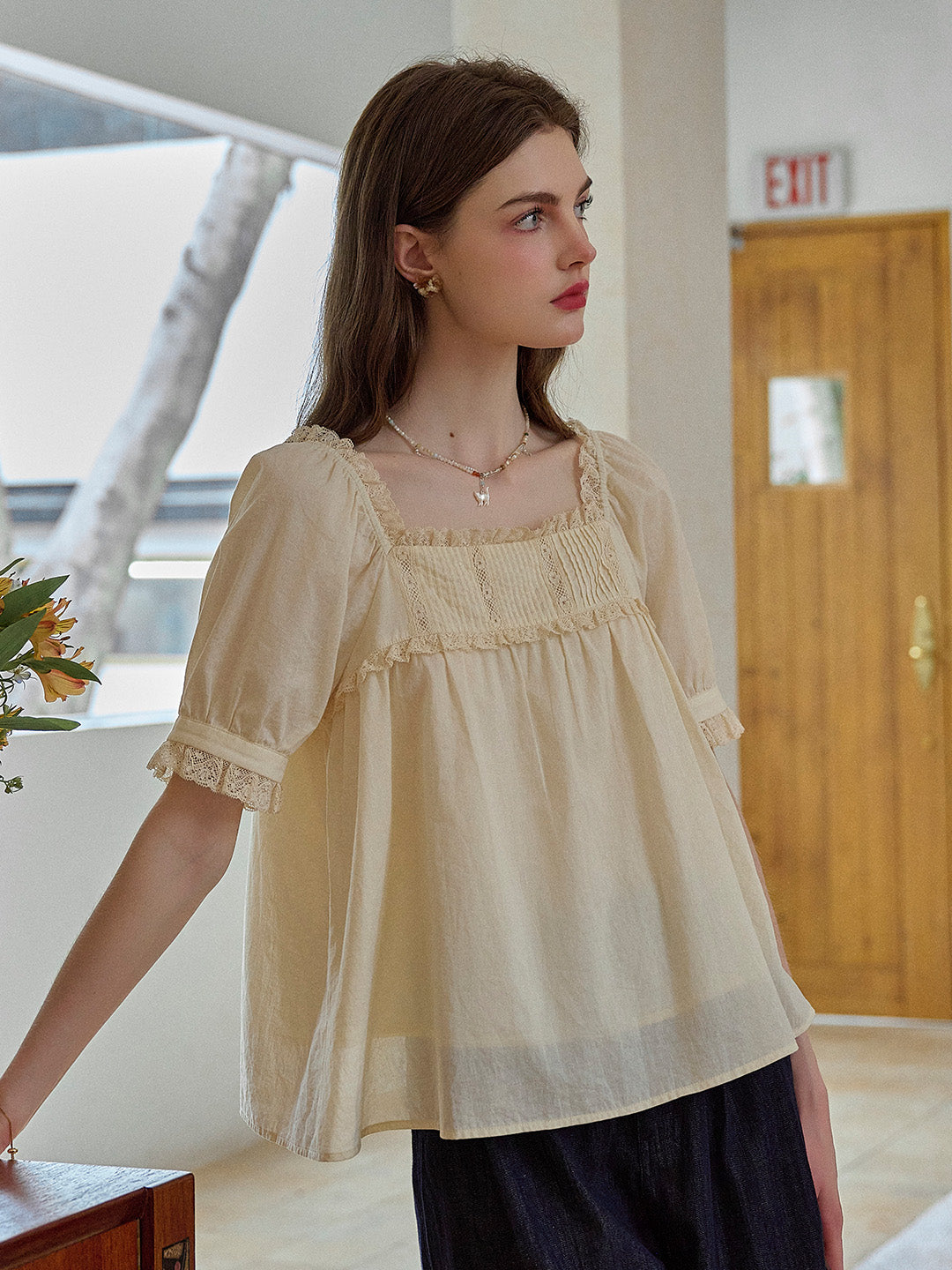 Leia Ruffle Square Neck 100% Cotton Blouse