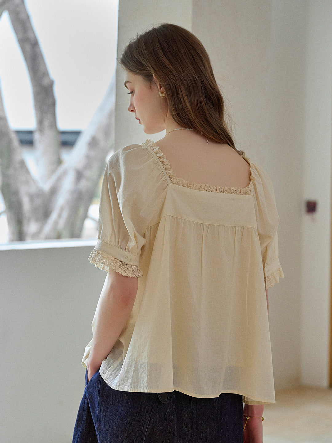 Leia Ruffle Square Neck 100% Cotton Blouse