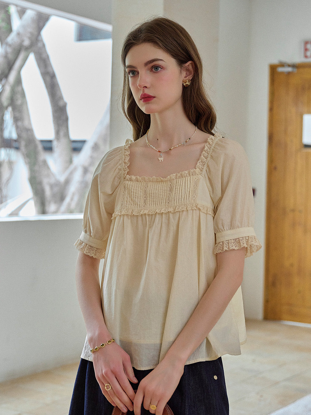 Leia Ruffle Square Neck 100% Cotton Blouse