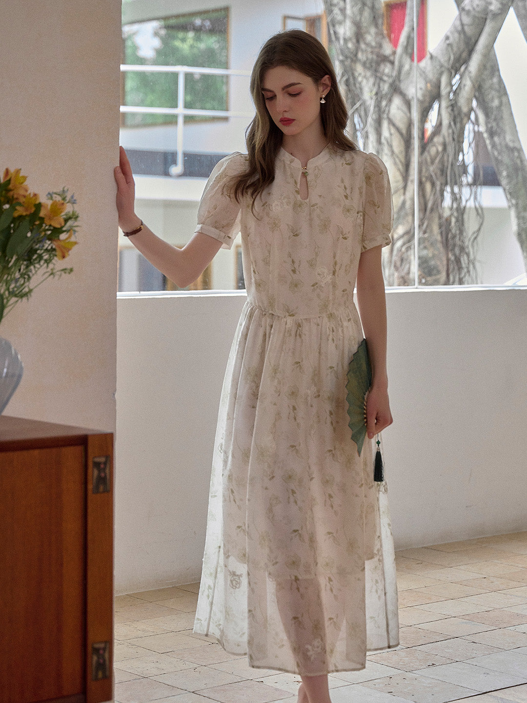 Mia Stand Collar Embroidery Floral Dress