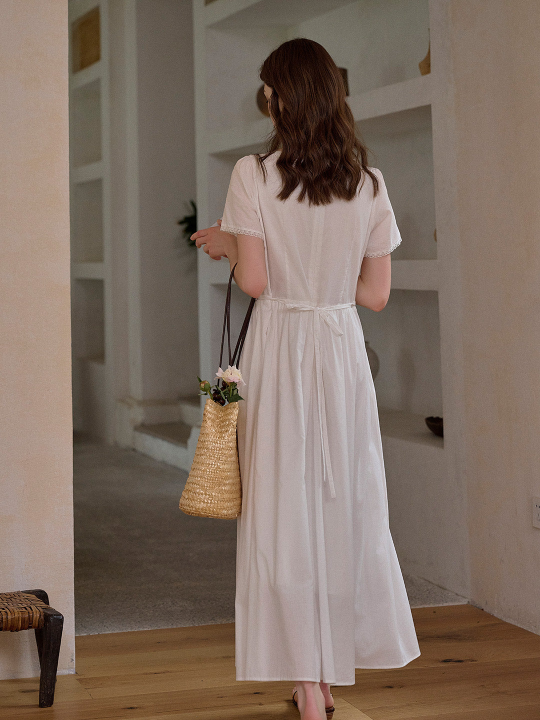May Square Neck Embroidery 100% Cotton Dress