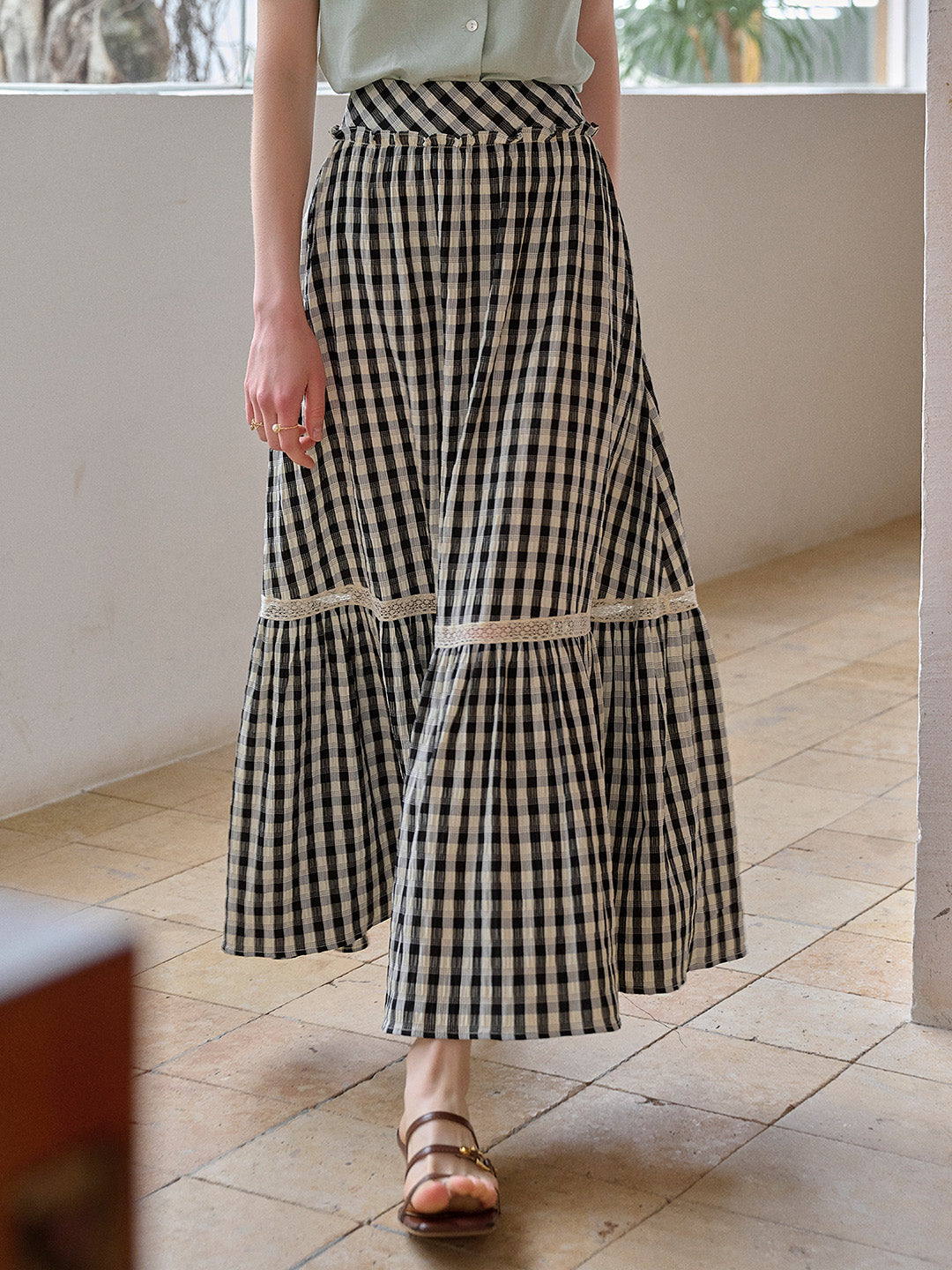 Leah Plaid Lace Viscose Skirt