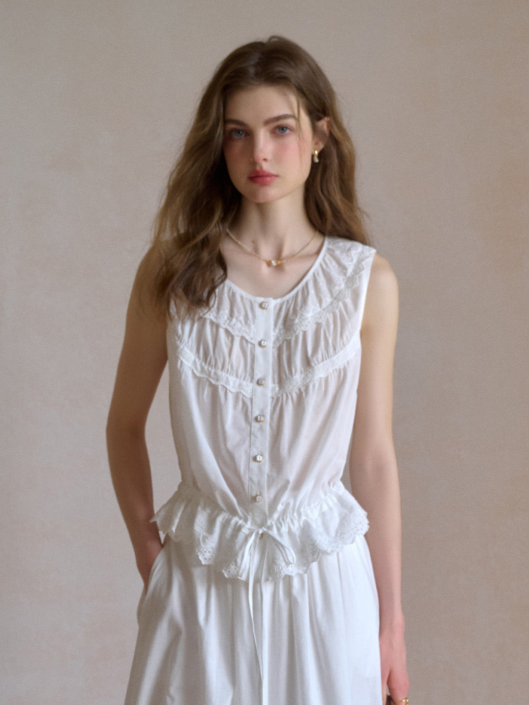 Daisy Round Neck Lace 100% Cotton Vest