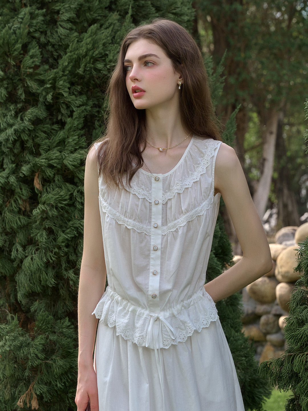 Daisy Round Neck Lace 100% Cotton Vest