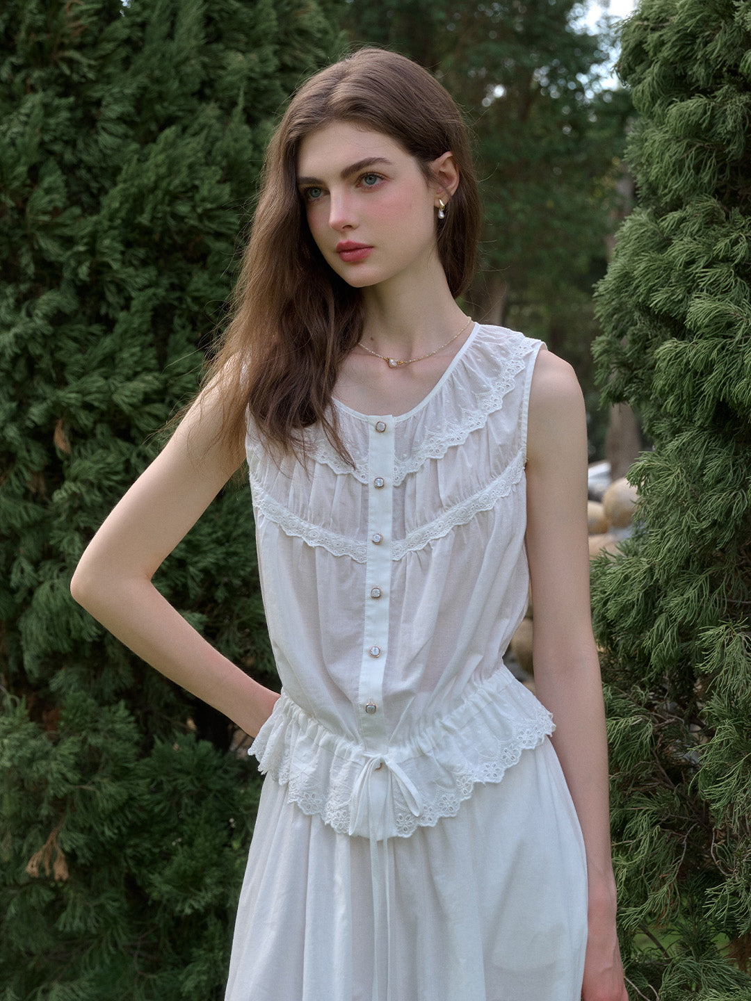Daisy Round Neck Lace 100% Cotton Vest