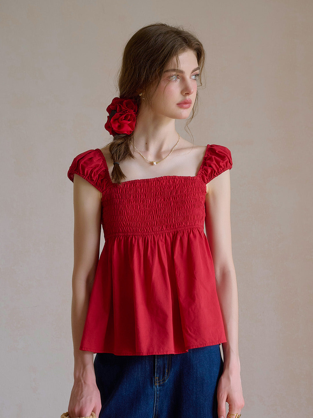 Riley Square Neck Puff Sleeves 100% Cotton Blouse
