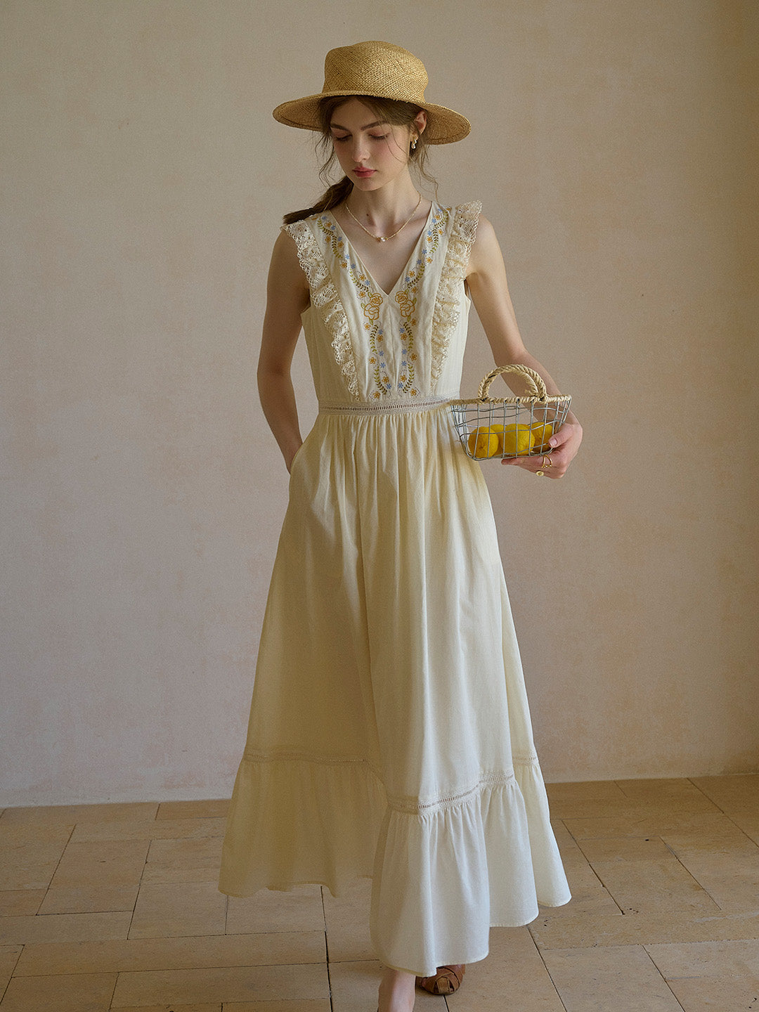 Rylee V-Neck Embroidery 100% Cotton Dress