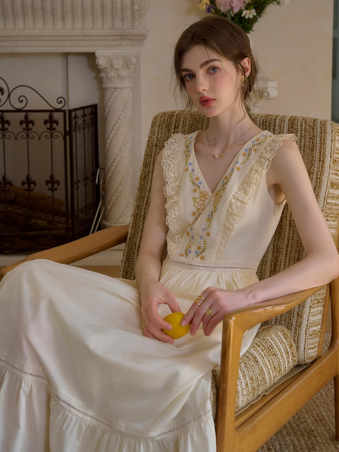 Rylee V-Neck Embroidery 100% Cotton Dress
